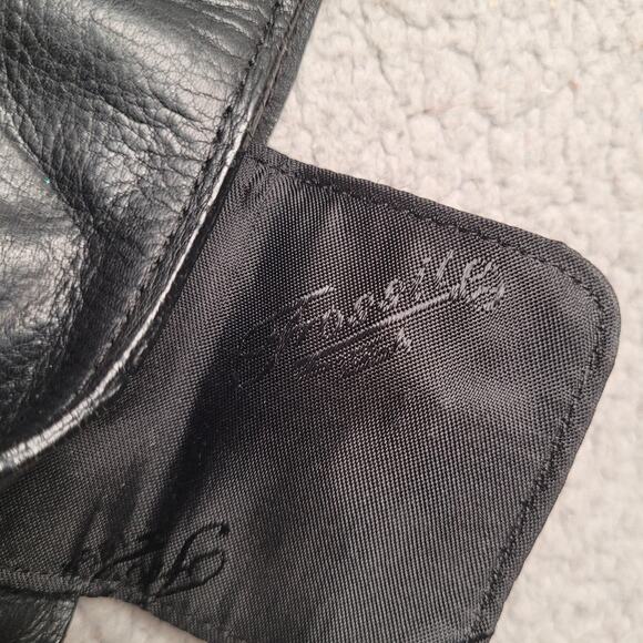 Fossil Crossbody Shoulder Bag Black Leather Floral Embossed Fringe Boho Hippie - Picture 9 of 10